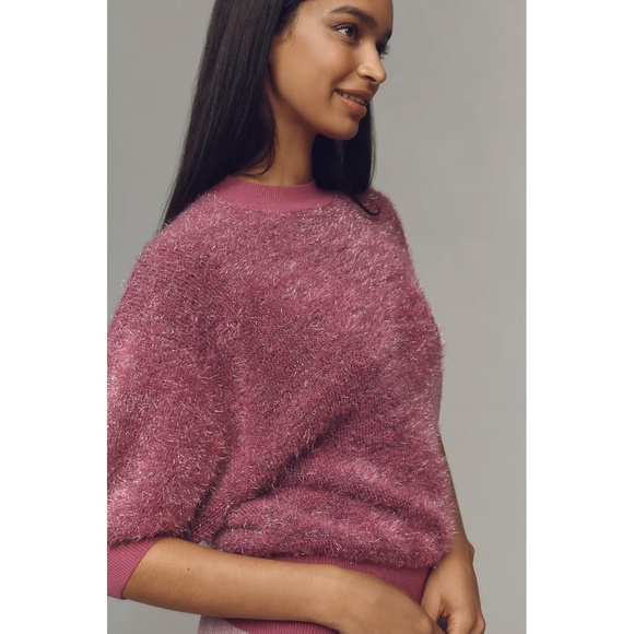 ANTHROPOLOGIE The Violetta Short-Sleeve Tinsel Sweater by Maeve in Pink - Picture 3 of 4